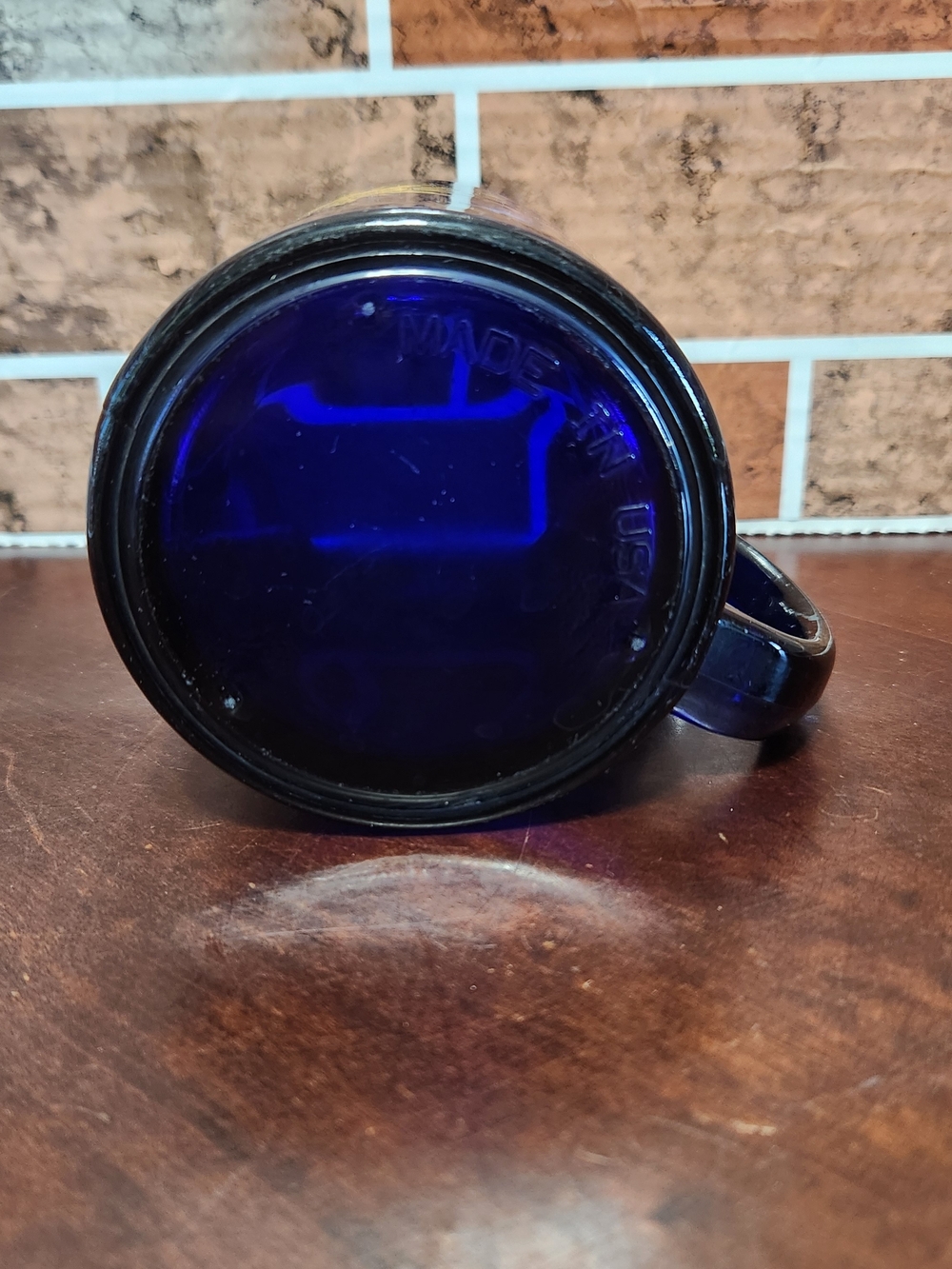 Cobalt Blue Glass Mug with Yellow Sun & Moon Motif - Picture 3 of 5